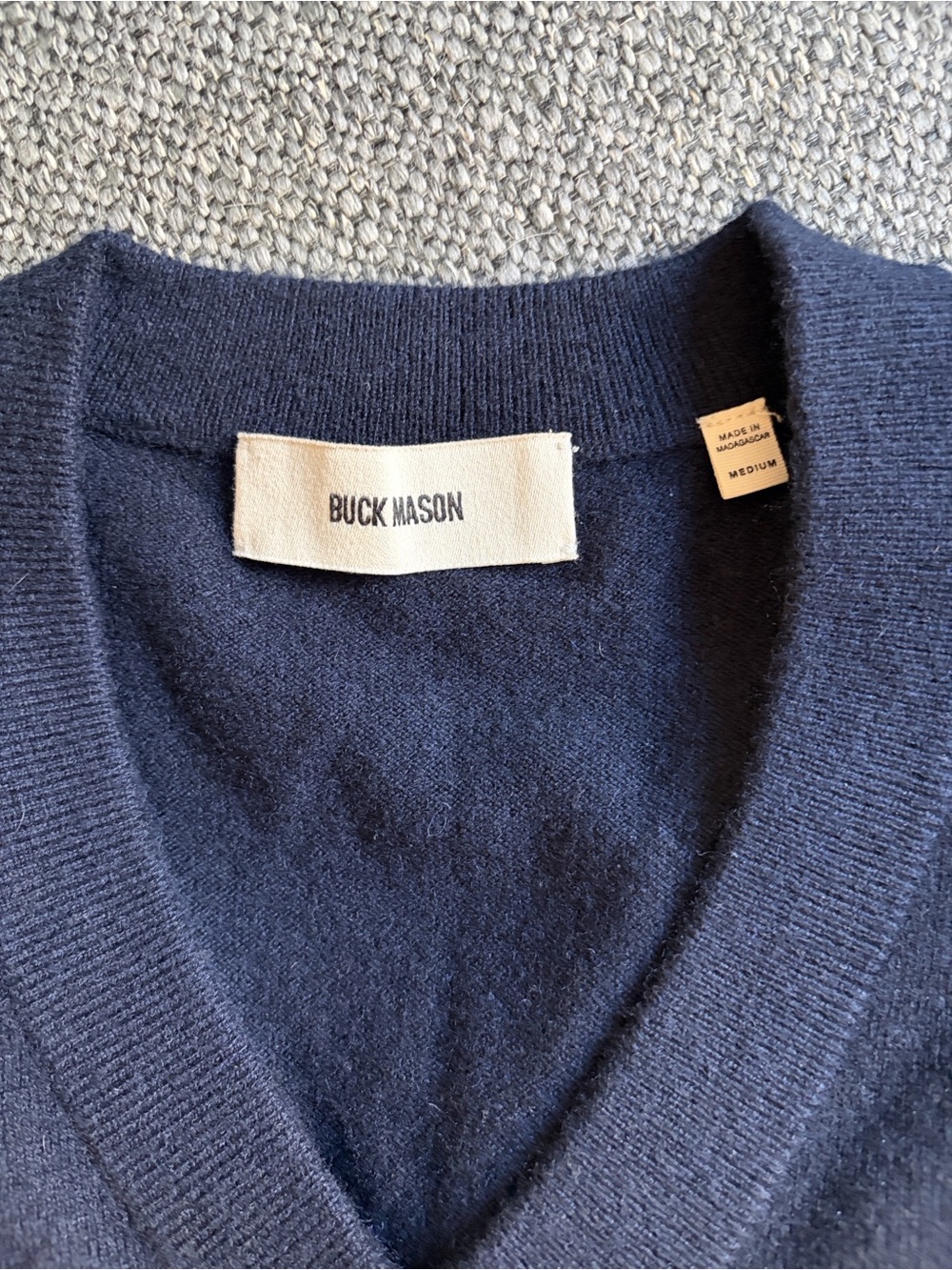 Buck Mason Navy Blue V-Neck Sweater - Picture 4 of 5
